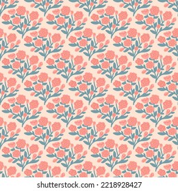 Roses and leaves vector damask seamless pattern