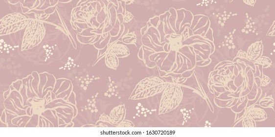Roses Line Art Seamless Pattern Stock Vector (Royalty Free) 1630720189