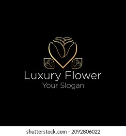 Roses line art style logo. flower luxury beauty salon, fashion, skincare, cosmetic,luxury flower vector