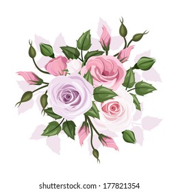 Roses and lisianthus flowers. Vector illustration.