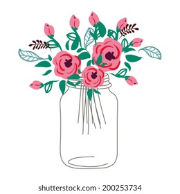 Roses In Mason Jar