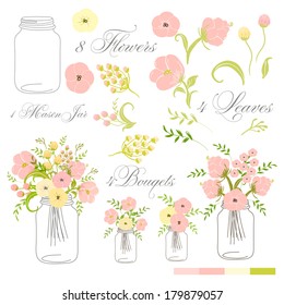 Roses In Mason Jars set