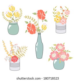 Roses In Mason Jars set