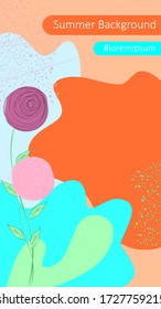 Roses on abstract background. Summer vertical banner. Used for wallpaper, flyer, blog, post, social media ad, sale banner, screensaver, social media stories, event invitation. Vector illustration.
