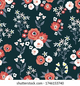 Roses on black background. Seamless print with flowers. Vintage collection. Template for textile design, cards, wallpapers, gift wrappings.