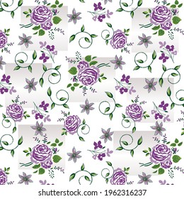 Roses on gradient square decorative botanical wallpaper lilac color