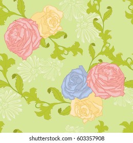 Roses on green background