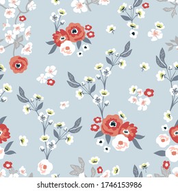 Roses on grey background. Seamless print with flowers. Vintage collection. Template for textile design, cards, wallpapers, gift wrappings.