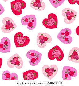 roses on hearts valentine pattern on white
