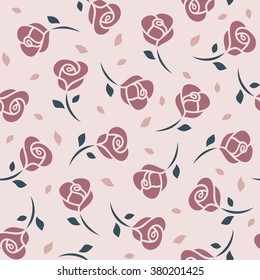 Roses on pink background seamless pattern. Vector illustration