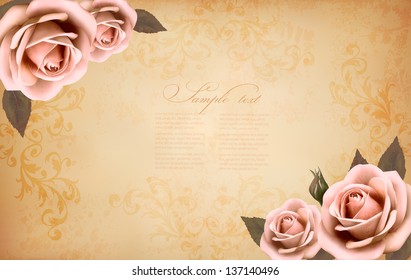 Roses on a vintage old paper background. Vector.