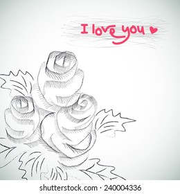Roses on a white background. Postcard invitation. Background, texture. Sketch. Doodle