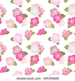 roses on white background; vector decorative seamless pattern