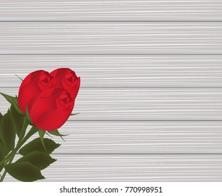 Roses on wooden texture, vector