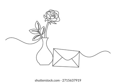 Rosas una línea de arte y un sobre para el concepto romántico