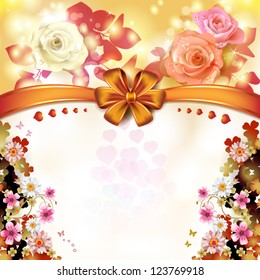 Roses with orange bow and butterflies