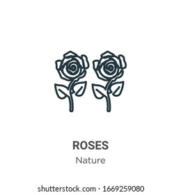 Roses outline vector icon. Thin line black roses icon, flat vector simple element illustration from editable nature concept isolated stroke on white background
