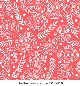 Roses painted with a marker on a pink background for fabric or wrapping paper. Vector Image