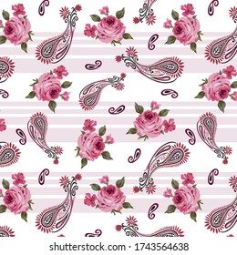Roses with paisley pattern for textile pattern,fashion design