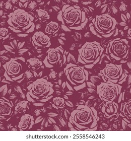 Roses pattern, aop all over print with flowers, floral rose, pink, bordo, red