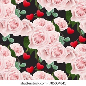 Roses pattern background. Valentines day romantic card Vector illustrations