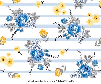 Roses pattern Bouquet Roses on decorative horizontal lines for textile pattern,repeating print for fabric