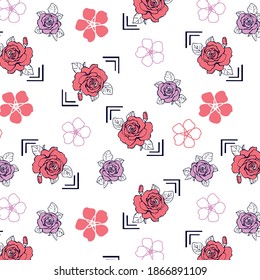 Roses pattern with decorative frames and floral elements