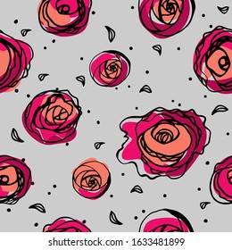 Roses pattern flower. Simple floral seamless pattern with hand drawn roses for textile, wallpapers, gift wrap and scrapbook. Background. Vector illustration.