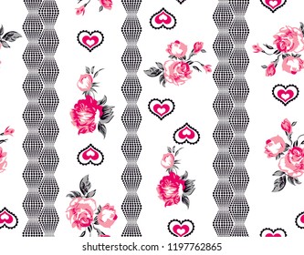 Roses Pattern with Hearts and polkas for textile print,fashion pattern,fabric