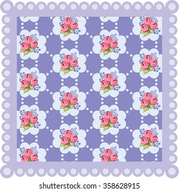 Roses pattern with lace embroidery frame. Vector