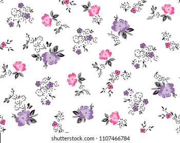 Roses Pattern With Leaves And Ditsy Flowers For Fashion Print,textile Pattern Vector Roses,fabric Design