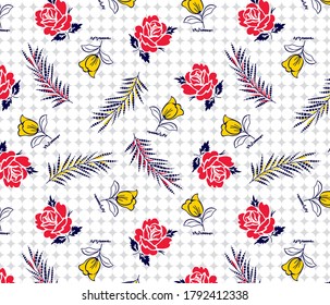 Patrón de rosas con hojas sobre los elementos de círculos para la impresión textil
