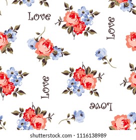 Roses Pattern with love text for textile pattern,fashion print,bouquet flowers