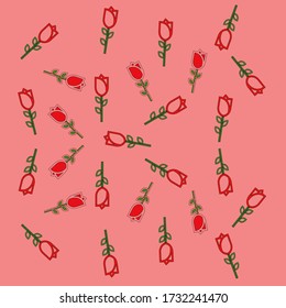 Patrón de rosas sobre fondo rosado.
