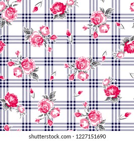 Roses pattern on plaid background for textile pattern,fashion print,fabric