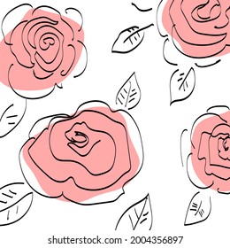 Roses pattern in outline style. Vector illustration 