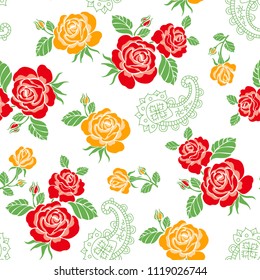 Roses pattern With Paisley design on dark white background for textile pattern,fashion print