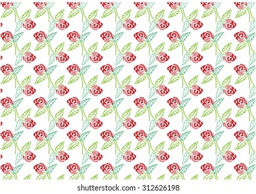 Roses pattern ,red rose with green leave hand drawing ,vector illustration