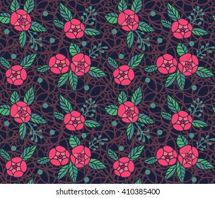 Roses pattern. Small pink flowers. Dark blue background. Spring floral background. The elegant the template for fashion prints.