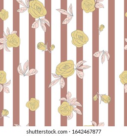 Roses pattern with a stripe background.floral vector seamless repeat pattern perfect for fabric and textiles, wall paper, greeting cards, home decor products and packaging 