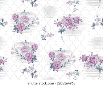 Roses pattern and transverse stripes on lace background with motif