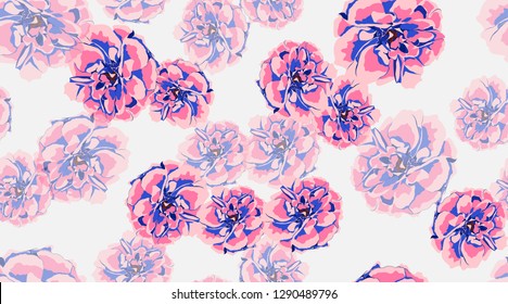 Roses Pattern, Watercolor Flowers, Vintage Rustic Background. Decorative Elements for Wedding Card Invitation. Spring Peony, Seamless Floral Pattern. Elegant Feminine Print for Fabric. Retro Pattern.
