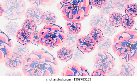 Roses Pattern, Watercolor Flowers, Vintage Rustic Background. Decorative Elements for Wedding Card Invitation. Spring Peony, Seamless Floral Pattern. Elegant Feminine Print for Fabric. Retro Pattern.
