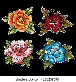 Roses and Peonies Traditional Tattoo Art Designs