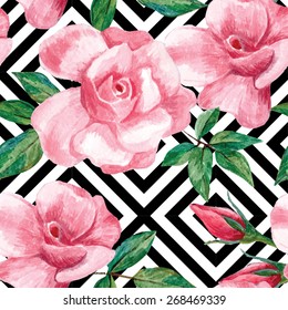 roses pink painting pattern, geometric background