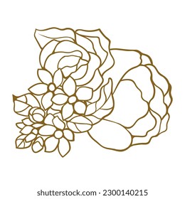 Roses and piones buds icon. Simple elegant flower pattern for wedding invitations and cards.