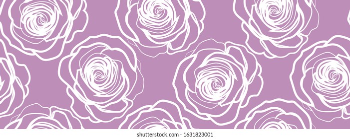 Roses in purple background - seamless pattern.