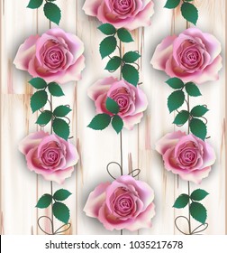 Roses realistic Vector on wood background. Beautiful card or invitation templates