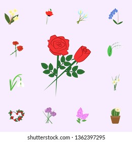 Roses red flowers color icon. flowers icons universal set for web and mobile