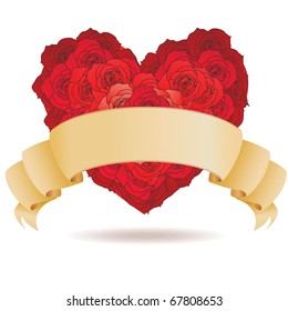 roses red heart with banner
